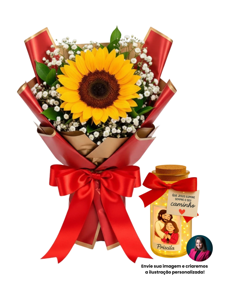 Girassol + Potinho Iluminado Jesus